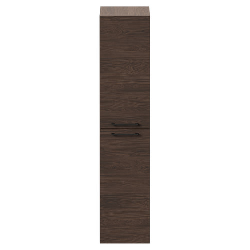 Napoli Brown Oak 350mm x 1600mm Wall Mounted Tall Storage Unit with 2 Doors and Gunmetal Grey Handles Front View