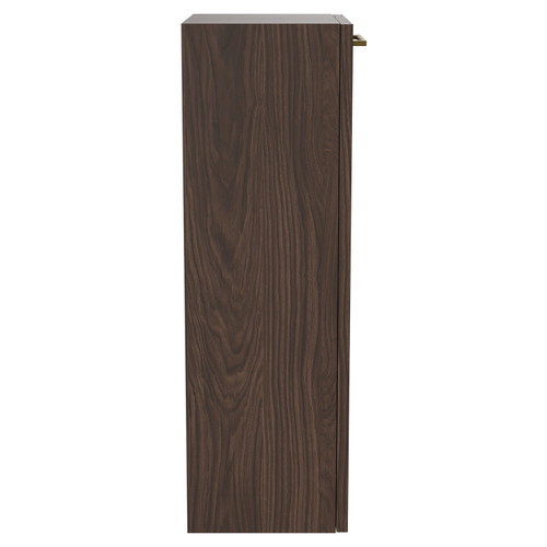 Napoli Brown Oak 350mm Wall Mounted Side Cabinet with Single Door and Brushed Brass Handle Side View