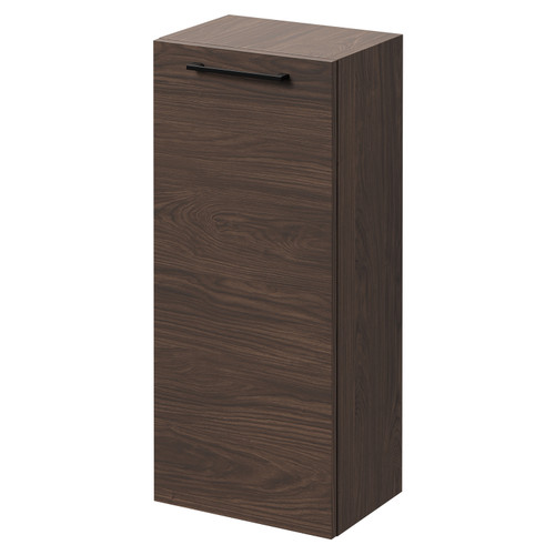 Napoli Brown Oak 350mm Wall Mounted Side Cabinet with Single Door and Matt Black Handle Right Hand View