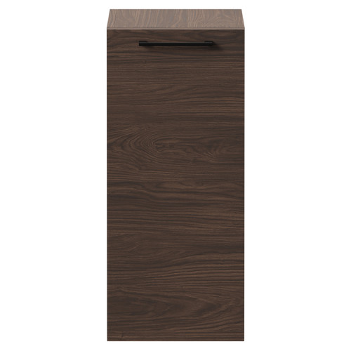 Napoli Brown Oak 350mm Wall Mounted Side Cabinet with Single Door and Matt Black Handle Front View