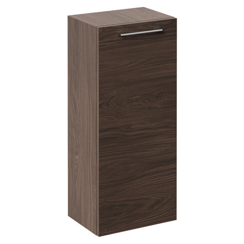 Napoli Brown Oak 350mm Wall Mounted Side Cabinet with Single Door and Polished Chrome Handle Left Hand View