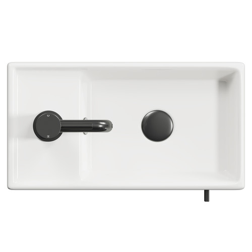 Napoli Compact Brown Oak 400mm Wall Mounted Vanity Unit with 1 Tap Hole Basin and Single Door with Gunmetal Grey Handle Top View