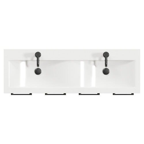 Napoli Brown Oak 1200mm Floor Standing Vanity Unit with Ceramic Double Basin and 4 Doors with Gunmetal Grey Handles Top View