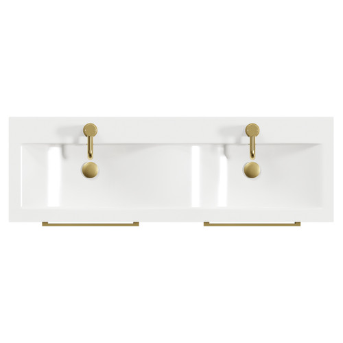 Napoli Brown Oak 1200mm Wall Mounted Vanity Unit with Ceramic Double Basin and 4 Drawers with Brushed Brass Handles Top View