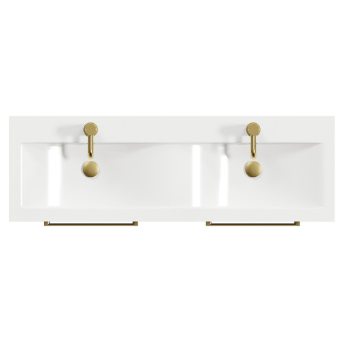 Napoli Brown Oak 1200mm Floor Standing Vanity Unit with Ceramic Double Basin and 4 Drawers with Brushed Brass Handles Top View