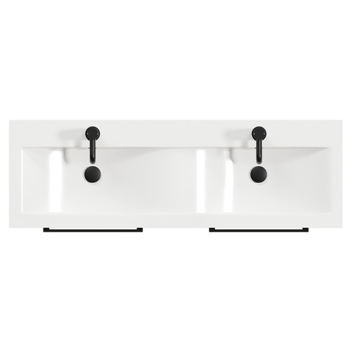 Napoli Brown Oak 1200mm Wall Mounted Vanity Unit with Ceramic Double Basin and 4 Drawers with Matt Black Handles Top View