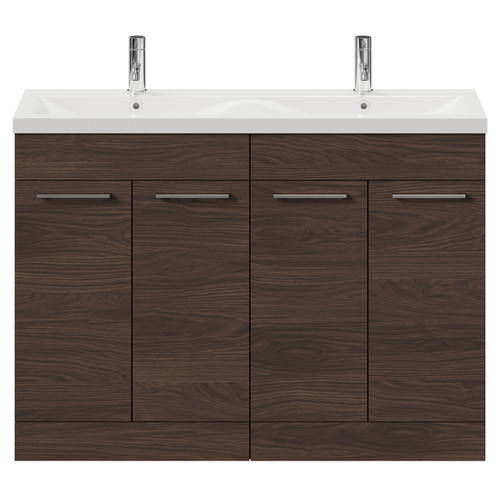Napoli Brown Oak 1200mm Floor Standing Vanity Unit with Ceramic Double Basin and 4 Doors with Polished Chrome Handles Front View