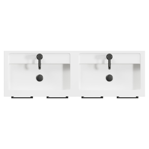 Napoli Brown Oak 1200mm Floor Standing Vanity Unit with Polymarble Double Basin and 4 Doors with Gunmetal Grey Handles Top View