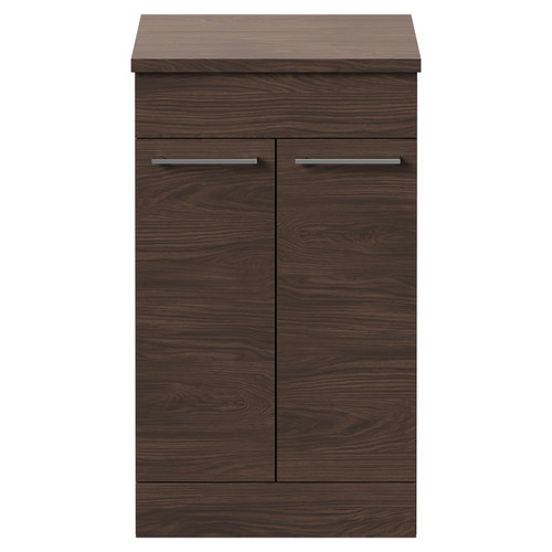 Napoli Brown Oak 500mm Floor Standing Vanity Unit for Countertop Basins with 2 Doors and Polished Chrome Handles Front View