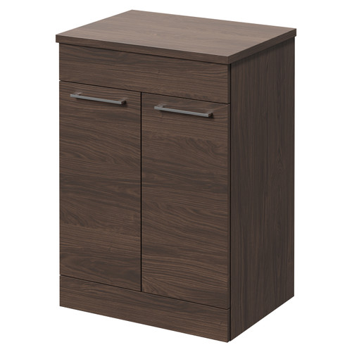 Napoli Brown Oak 600mm Floor Standing Vanity Unit for Countertop Basins with 2 Doors and Polished Chrome Handles Right Hand View