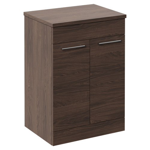 Napoli Brown Oak 600mm Floor Standing Vanity Unit for Countertop Basins with 2 Doors and Polished Chrome Handles Left Hand View