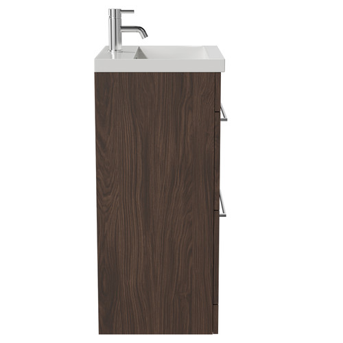 Napoli Brown Oak 500mm Floor Standing Vanity Unit with 1 Tap Hole Basin and 2 Drawers with Polished Chrome Handles Side View