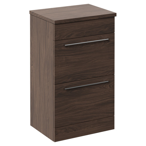 Napoli Brown Oak 500mm Floor Standing Vanity Unit for Countertop Basins with 2 Drawers and Polished Chrome Handles Left Hand View