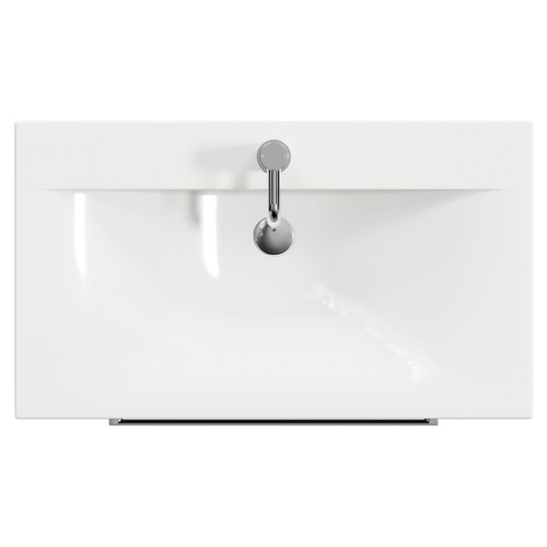 Napoli Brown Oak 800mm Floor Standing Vanity Unit with 1 Tap Hole Basin and 2 Drawers with Polished Chrome Handles Top View