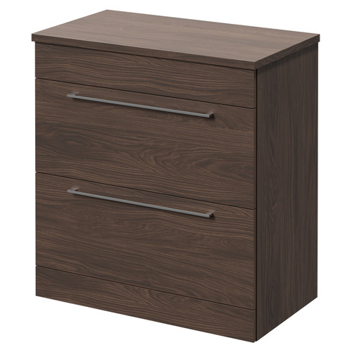 Napoli Brown Oak 800mm Floor Standing Vanity Unit for Countertop Basins with 2 Drawers and Polished Chrome Handles Right Hand View