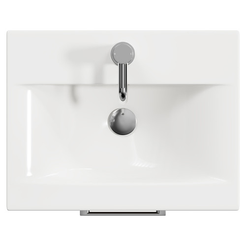 Napoli Brown Oak 500mm Wall Mounted Vanity Unit with 1 Tap Hole Basin and Single Drawer with Polished Chrome Handle Top View