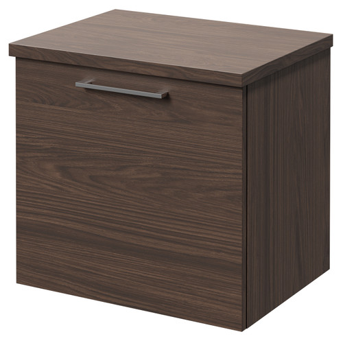 Napoli Brown Oak 500mm Wall Mounted Vanity Unit for Countertop Basins with Single Drawer and Polished Chrome Handle Right Hand View