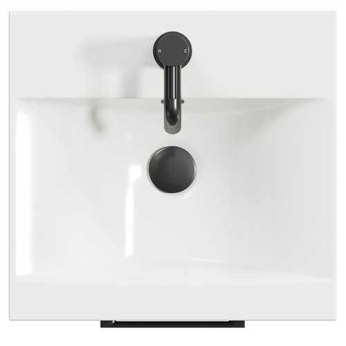 Napoli Light Oak 400mm Floor Standing Vanity Unit with 1 Tap Hole Glide Basin and Single Door with Gunmetal Grey Handle Top Down View