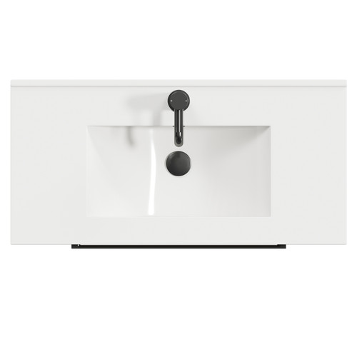 Napoli Light Oak 800mm Floor Standing Vanity Unit with 1 Tap Hole Minimalist Basin and 2 Drawers with Gunmetal Grey Handles Top Down View