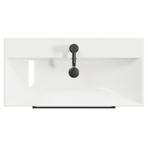 Napoli Light Oak 800mm Wall Mounted Vanity Unit with 1 Tap Hole Slim Edge Basin and 2 Drawers with Gunmetal Grey Handles Top Down View