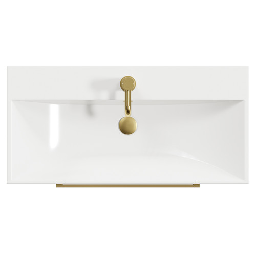 Napoli Light Oak 800mm Wall Mounted Vanity Unit with 1 Tap Hole Slim Edge Basin and 2 Drawers with Brushed Brass Handles Top Down View