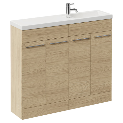 Napoli Combination Light Oak 1000mm Floor Standing Vanity Unit with Slimline 1 Tap Hole Basin and 4 Doors with Chrome Handles Left Hand View