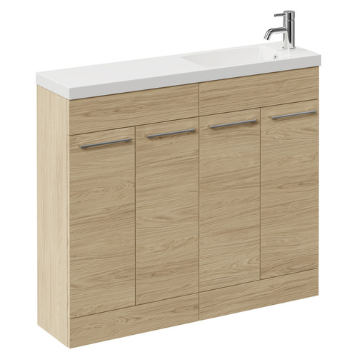 Napoli Combination Light Oak 1000mm Floor Standing Vanity Unit with Slimline 1 Tap Hole Round Basin and 4 Doors with Chrome Handles Left Hand View
