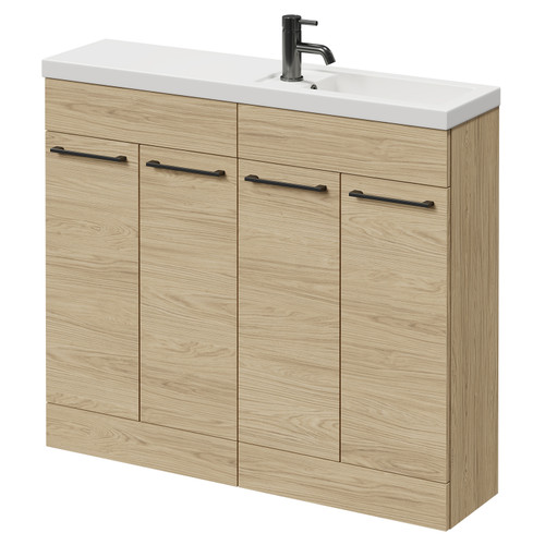 Napoli Combination Light Oak 1000mm Floor Standing Vanity Unit with Slimline 1 Tap Hole Basin and 4 Doors with Gunmetal Grey Handles Right Hand View