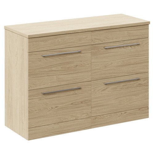 Napoli Light Oak 1200mm Floor Standing Vanity Unit for Countertop Basins with 4 Drawers and Polished Chrome Handles Left Hand View