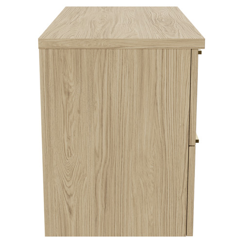 Napoli 390 Light Oak 800mm Wall Mounted Vanity Unit for Countertop Basins with 2 Drawers and Brushed Brass Handles Side View