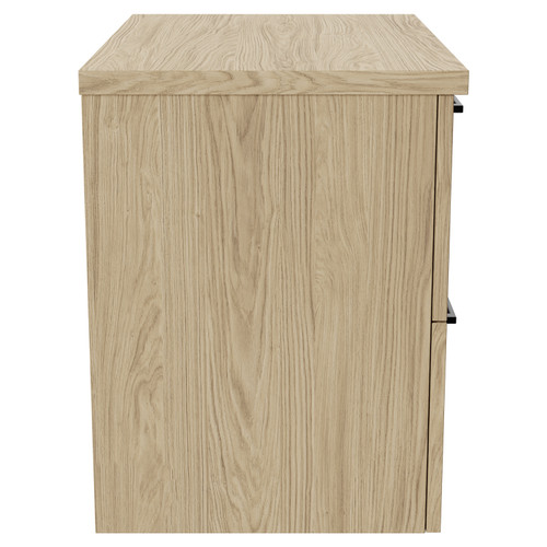 Napoli 390 Light Oak 600mm Wall Mounted Vanity Unit for Countertop Basins with 2 Drawers and Matt Black Handles Side View