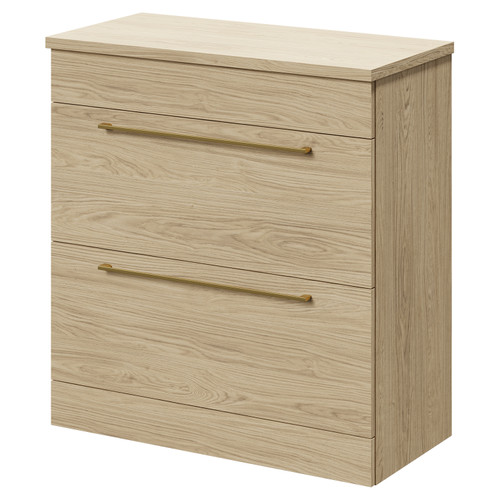 Napoli 390 Light Oak 800mm Floor Standing Vanity Unit for Countertop Basins with 2 Drawers and Brushed Brass Handles Right Hand View