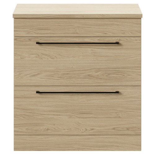 Napoli 390 Light Oak 800mm Floor Standing Vanity Unit for Countertop Basins with 2 Drawers and Matt Black Handles Front View