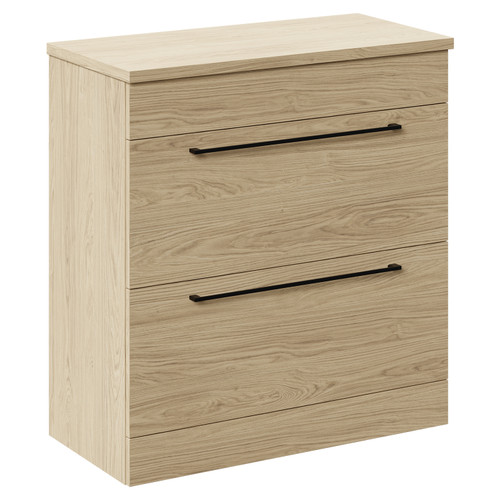 Napoli 390 Light Oak 800mm Floor Standing Vanity Unit for Countertop Basins with 2 Drawers and Matt Black Handles Left Hand View