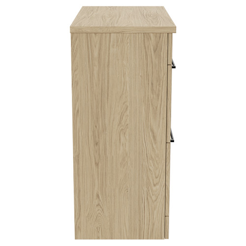 Napoli 390 Light Oak 800mm Floor Standing Vanity Unit for Countertop Basins with 2 Drawers and Matt Black Handles Side View