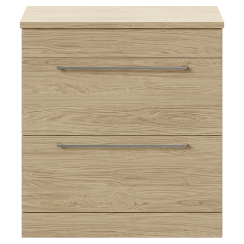 Napoli 390 Light Oak 800mm Floor Standing Vanity Unit for Countertop Basins with 2 Drawers and Polished Chrome Handles Front View