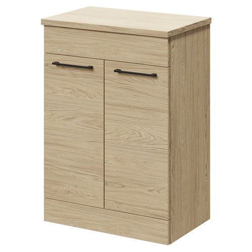 Napoli 390 Light Oak 600mm Floor Standing Vanity Unit for Countertop Basins with 2 Doors and Gunmetal Grey Handles Right Hand View