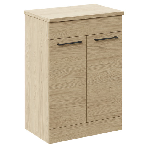 Napoli 390 Light Oak 600mm Floor Standing Vanity Unit for Countertop Basins with 2 Doors and Gunmetal Grey Handles Left Hand View