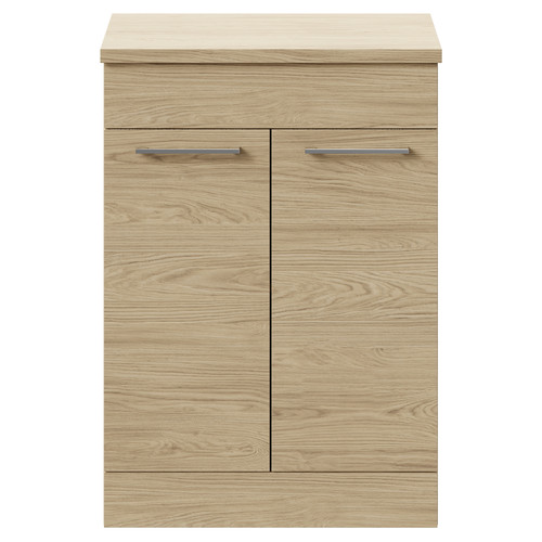 Napoli 390 Light Oak 600mm Floor Standing Vanity Unit for Countertop Basins with 2 Doors and Polished Chrome Handles Front View