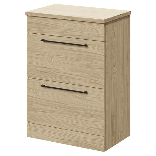 Napoli 390 Light Oak 600mm Floor Standing Vanity Unit for Countertop Basins with 2 Drawers and Gunmetal Grey Handles Right Hand View