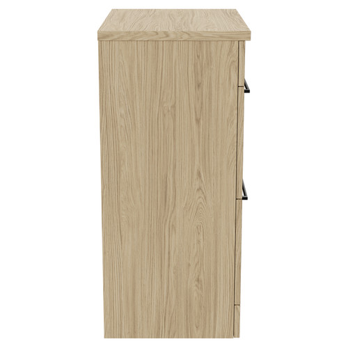 Napoli 390 Light Oak 600mm Floor Standing Vanity Unit for Countertop Basins with 2 Drawers and Gunmetal Grey Handles Side View