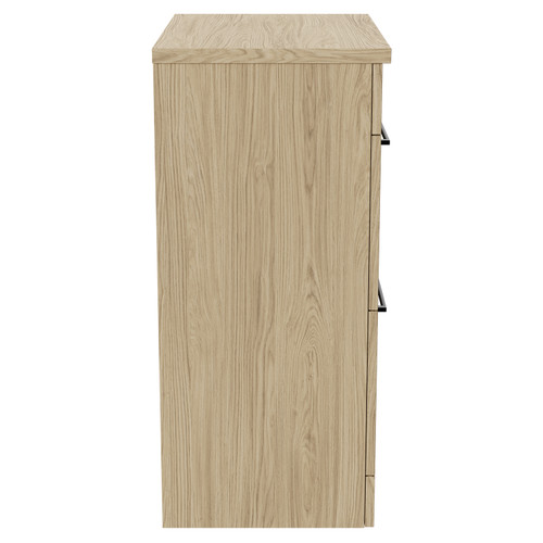 Napoli 390 Light Oak 600mm Floor Standing Vanity Unit for Countertop Basins with 2 Drawers and Matt Black Handles Side View