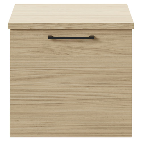 Napoli Light Oak 500mm Wall Mounted Vanity Unit for Countertop Basins with Single Drawer and Gunmetal Grey Handle Front View