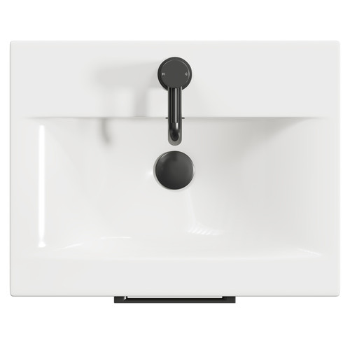 Napoli Light Oak 500mm Wall Mounted Vanity Unit with 1 Tap Hole Basin and Single Drawer with Gunmetal Grey Handle Top Down View