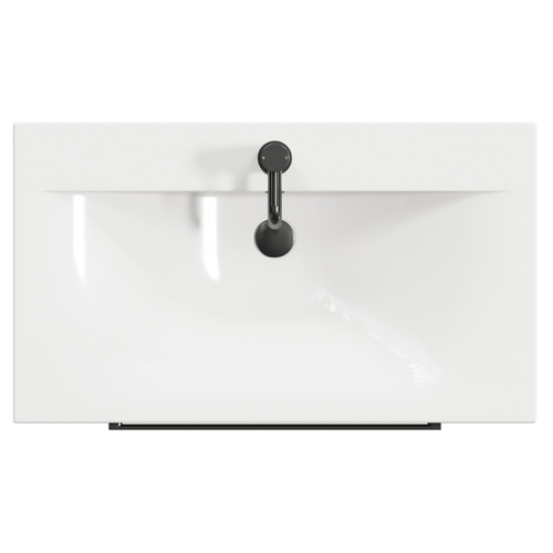 Napoli Light Oak 800mm Wall Mounted Vanity Unit with 1 Tap Hole Basin and 2 Drawers with Gunmetal Grey Handles Top Down View