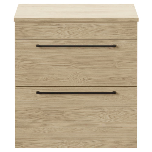 Napoli Light Oak 800mm Floor Standing Vanity Unit for Countertop Basins with 2 Drawers and Matt Black Handles Front View