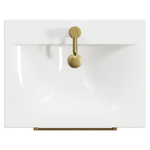 Napoli Light Oak 600mm Floor Standing Vanity Unit with 1 Tap Hole Basin and 2 Drawers with Brushed Brass Handles Top Down View