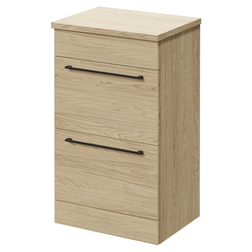 Napoli Light Oak 500mm Floor Standing Vanity Unit for Countertop Basins with 2 Drawers and Gunmetal Grey Handles Right Hand View