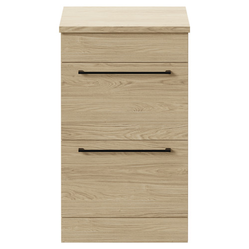 Napoli Light Oak 500mm Floor Standing Vanity Unit for Countertop Basins with 2 Drawers and Matt Black Handles Front View