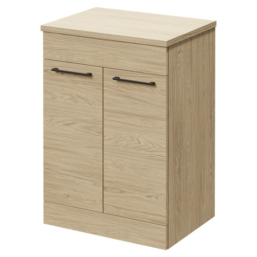Napoli Light Oak 600mm Floor Standing Vanity Unit for Countertop Basins with 2 Doors and Gunmetal Grey Handles Right Hand View